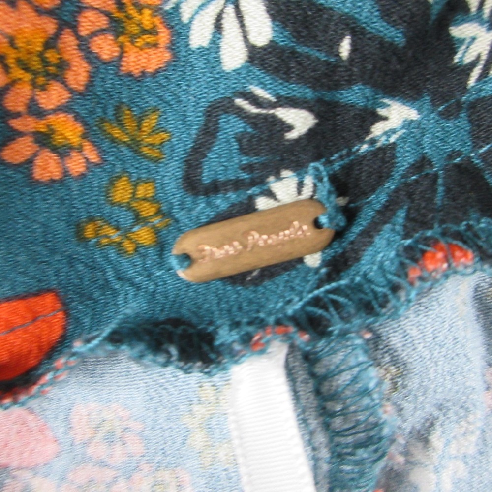 Free People Pants Womens XS Teal Floral Flare Leg Crepe Pull On Boho‎ Festival - Picture 2 of 10